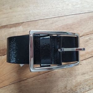 Black Textured Patent Leather Belt